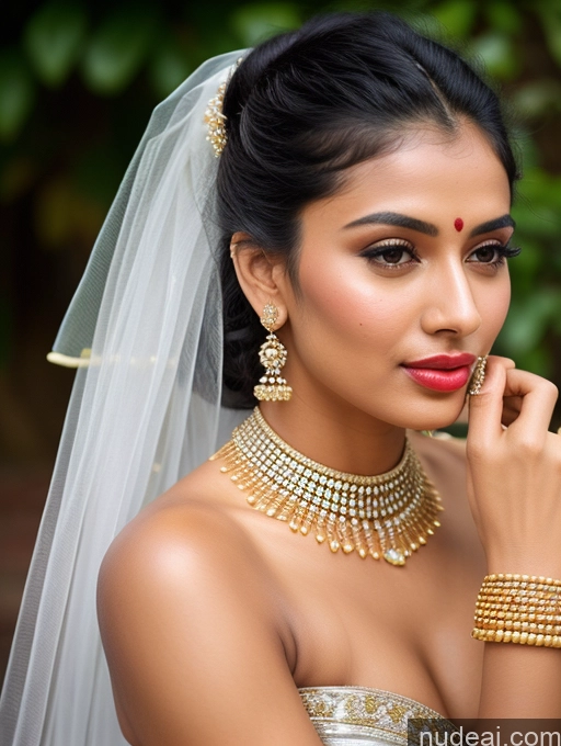 ai nude image of araffe woman in a wedding dress with a veil and jewelry pics of Woman Beautiful Lipstick Oiled Body 18 Pouting Lips Black Hair Ponytail Indian Traditional Wedding Diamond Jewelry Gold Jewelry Jewelry Pearl Jewelry Bright Lighting Sexy Face Sari Angel Vintage