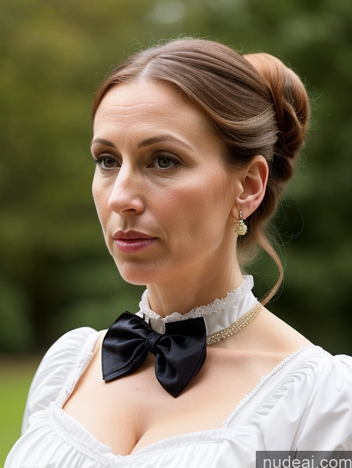 ai nude image of there is a woman wearing a white dress and a black bow tie pics of Victorian Pearl Jewelry Dress Ponytail Shocked 50s Pregnant Short Skinny Bows Ginger Jewish Huge Boobs