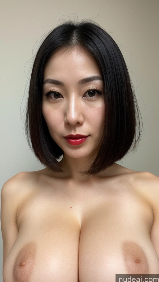 ai nude image of arafed asian woman with big breast posing for a picture pics of Woman One Huge Boobs Beautiful Lipstick Fairer Skin 30s Black Hair Close-up View Simple Detailed Japanese Bobcut