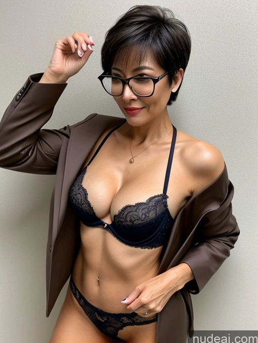 related ai porn images free for Milf Perfect Boobs Perfect Body Beautiful Glasses 60s Sexy Face Short Hair Chinese Suit Stylish Jacket Bra Casual Cleavage Partially Nude Dark Lighting Detailed