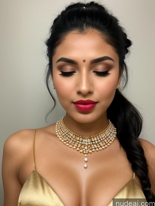 ai nude image of araffe woman with a gold dress and a pearl necklace pics of Woman Beautiful Lipstick Oiled Body 18 Orgasm Pouting Lips Black Hair Ponytail Indian 3d Traditional Wedding Diamond Jewelry Gold Jewelry Jewelry Pearl Jewelry Bright Lighting Sexy Face