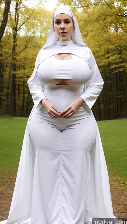 ai nude image of arafed woman in a white dress and a nun costume pics of Huge Boobs Busty Perfect Boobs Big Ass Thick Big Hips Perfect Body Fairer Skin White Hair Long Hair Western 20s Nun