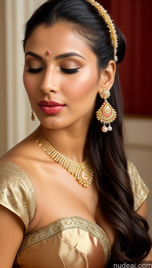 ai nude image of arafed woman with a gold dress and a gold necklace and earrings pics of Woman Beautiful Lipstick Oiled Body 18 Pouting Lips Ponytail Vintage Angel Sari Traditional Wedding Diamond Jewelry Gold Jewelry Jewelry Pearl Jewelry Bright Lighting Sexy Face Orgasm Spanish