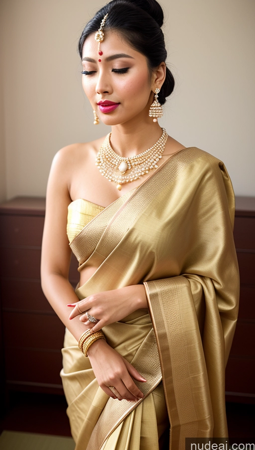 ai nude image of arafed woman in a gold sari with a pearl necklace and earrings pics of Woman Beautiful Lipstick Oiled Body 18 Pouting Lips Ponytail Vintage Angel Sari Traditional Wedding Diamond Jewelry Gold Jewelry Jewelry Pearl Jewelry Bright Lighting Sexy Face Orgasm Japanese