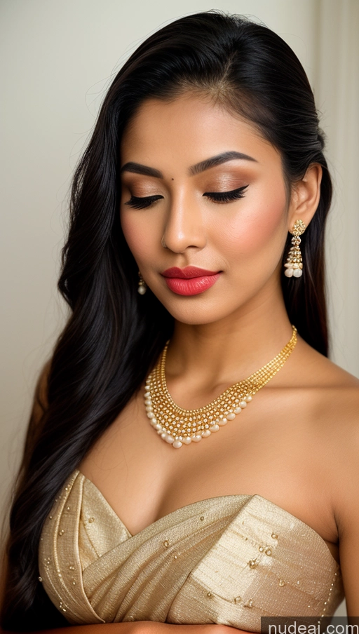 ai nude image of araffed woman in a gold dress with a necklace and earrings pics of Beautiful Lipstick Oiled Body 18 Pouting Lips Ponytail Vintage Angel Sari Traditional Wedding Diamond Jewelry Gold Jewelry Jewelry Pearl Jewelry Bright Lighting Sexy Face Orgasm Asian