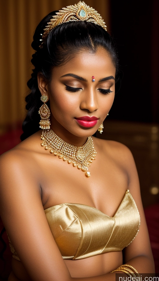 ai nude image of araffe woman in a gold dress with a gold necklace and earrings pics of Beautiful Lipstick Oiled Body 18 Pouting Lips Ponytail Vintage Angel Sari Traditional Wedding Diamond Jewelry Gold Jewelry Jewelry Pearl Jewelry Bright Lighting Sexy Face Orgasm Black