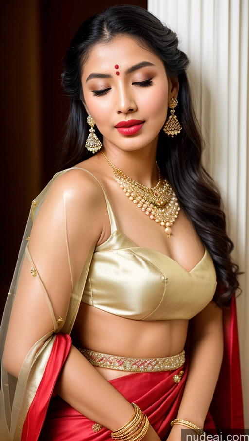 ai nude image of araffed woman in a red and gold sari posing for a picture pics of Beautiful Lipstick Oiled Body 18 Pouting Lips Ponytail Vintage Angel Sari Traditional Wedding Diamond Jewelry Gold Jewelry Jewelry Pearl Jewelry Bright Lighting Sexy Face Orgasm Chinese