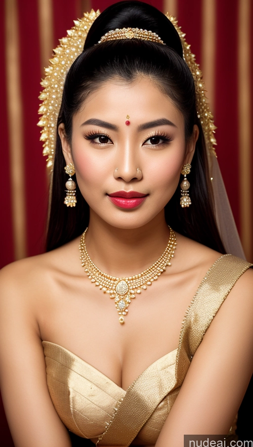 ai nude image of arafed woman in a gold dress with a gold headpiece and a gold necklace pics of Beautiful Lipstick Oiled Body 18 Pouting Lips Ponytail Vintage Angel Sari Traditional Wedding Diamond Jewelry Gold Jewelry Jewelry Pearl Jewelry Bright Lighting Sexy Face Orgasm Chinese