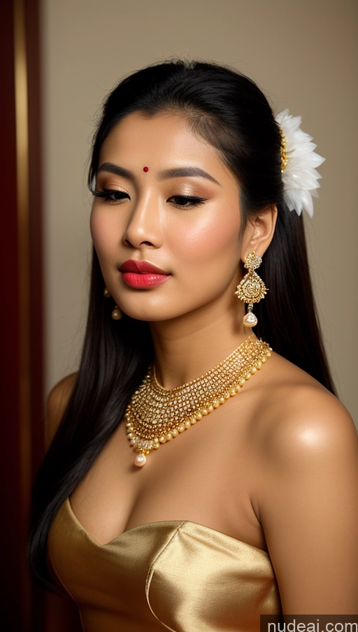 ai nude image of arafed woman in a gold dress with a flower in her hair pics of Beautiful Lipstick Oiled Body 18 Pouting Lips Ponytail Vintage Angel Sari Traditional Wedding Diamond Jewelry Gold Jewelry Jewelry Pearl Jewelry Bright Lighting Sexy Face Orgasm Chinese