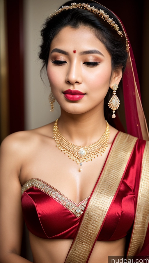 ai nude image of araffed woman in a red and gold outfit with a red veil pics of Beautiful Lipstick Oiled Body 18 Pouting Lips Ponytail Vintage Angel Sari Traditional Wedding Diamond Jewelry Gold Jewelry Jewelry Pearl Jewelry Bright Lighting Sexy Face Orgasm Korean