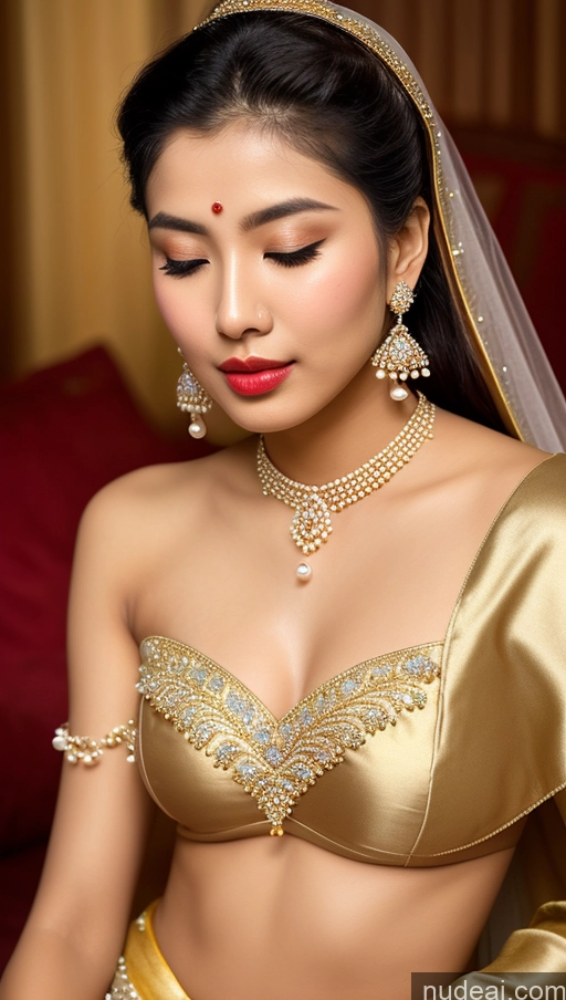 ai nude image of araffed woman in a gold dress with a veil and jewelry pics of Beautiful Lipstick Oiled Body 18 Pouting Lips Ponytail Vintage Angel Sari Traditional Wedding Diamond Jewelry Gold Jewelry Jewelry Pearl Jewelry Bright Lighting Sexy Face Orgasm Korean