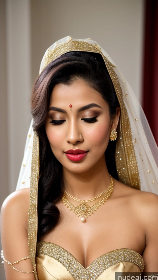 ai nude image of araffed woman in a gold dress with a veil and jewelry pics of Beautiful Lipstick Oiled Body 18 Pouting Lips Ponytail Vintage Angel Sari Traditional Wedding Diamond Jewelry Gold Jewelry Jewelry Pearl Jewelry Bright Lighting Sexy Face Orgasm Cleavage Malaysian