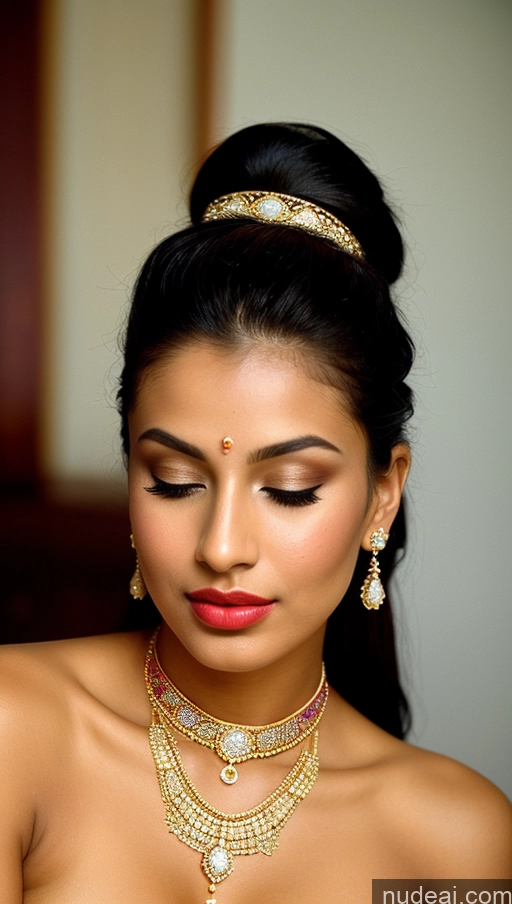 ai nude image of araffe woman with a necklace and earrings on her neck pics of Beautiful Lipstick Oiled Body 18 Pouting Lips Ponytail Vintage Angel Sari Traditional Wedding Diamond Jewelry Gold Jewelry Jewelry Pearl Jewelry Bright Lighting Sexy Face Orgasm Cleavage Native American 90s