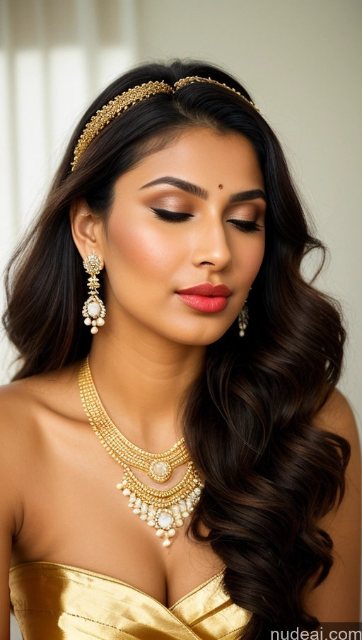 ai nude image of a close up of a woman wearing a gold dress and a necklace pics of Beautiful Lipstick Oiled Body 18 Pouting Lips Ponytail Vintage Angel Sari Traditional Wedding Diamond Jewelry Gold Jewelry Jewelry Pearl Jewelry Bright Lighting Sexy Face Orgasm Cleavage Native American 90s