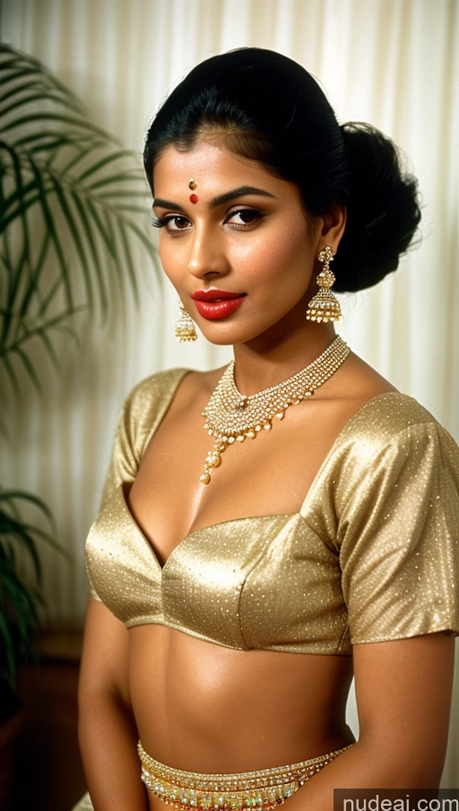 ai nude image of arafed woman in a gold blouse and gold jewelry pics of Beautiful Lipstick Oiled Body 18 Pouting Lips Ponytail Vintage Angel Sari Traditional Wedding Diamond Jewelry Gold Jewelry Jewelry Pearl Jewelry Bright Lighting Sexy Face Orgasm Cleavage 90s Indian 60s 70s 80s