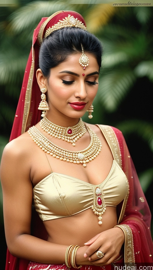 ai nude image of a close up of a woman in a red and gold outfit pics of Beautiful Lipstick Oiled Body 18 Pouting Lips Ponytail Vintage Angel Sari Traditional Wedding Diamond Jewelry Gold Jewelry Jewelry Pearl Jewelry Bright Lighting Sexy Face Orgasm Cleavage 90s Indian 60s 70s 80s Muscular