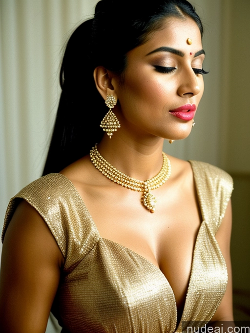 ai nude image of araffe woman in a gold dress with a necklace and earrings pics of Beautiful Lipstick Muscular Oiled Body 18 Pouting Lips Ponytail Indian Vintage 60s 70s 80s 90s Angel Sari Traditional Wedding Cleavage Diamond Jewelry Gold Jewelry Jewelry Pearl Jewelry Sexy Face Perfect Boobs Orgasm