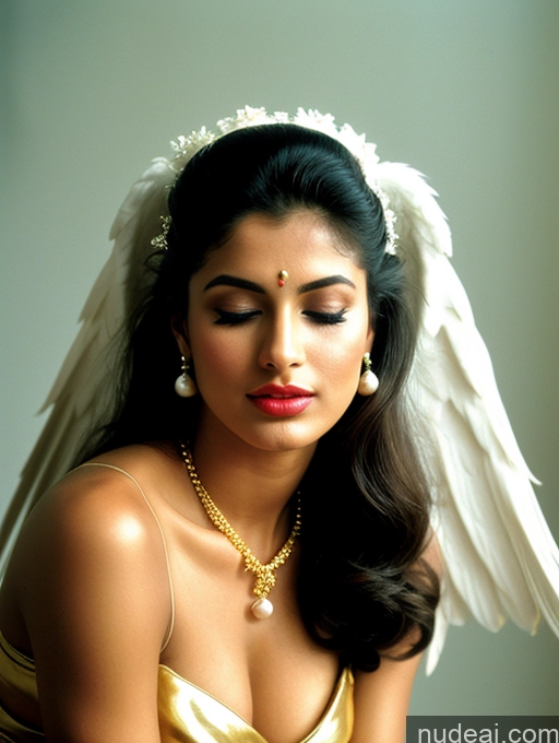 ai nude image of arafed woman in a gold dress with a white angel wings pics of Beautiful Lipstick Muscular Oiled Body 18 Pouting Lips Ponytail Indian Vintage 60s 70s 80s 90s Angel Sari Traditional Wedding Cleavage Diamond Jewelry Gold Jewelry Jewelry Pearl Jewelry Sexy Face Perfect Boobs Orgasm