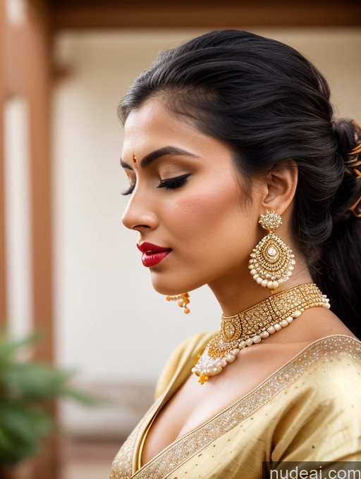 ai nude image of araffe woman in a gold dress with a red lipstick and a gold necklace pics of Beautiful Lipstick Oiled Body 18 Pouting Lips Ponytail Indian Vintage 60s 70s 80s 90s Sari Traditional Wedding Cleavage Diamond Jewelry Gold Jewelry Jewelry Pearl Jewelry Sexy Face Perfect Boobs Orgasm Angel Side View