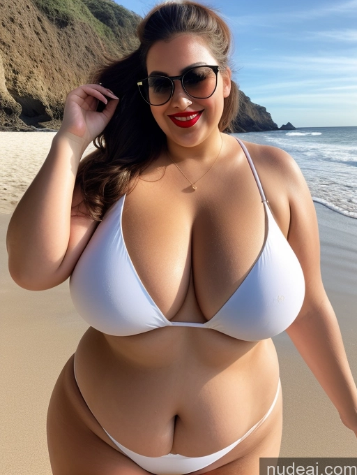 related ai porn images free for Woman One Huge Boobs Busty Sunglasses Lipstick Fat Big Hips Chubby 20s Happy Brunette Ponytail White Beach Front View Bikini