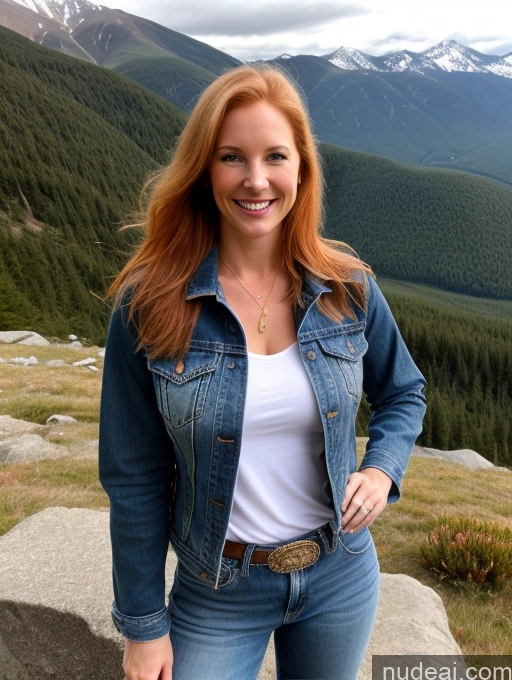 related ai porn images free for One Perfect Boobs 40s Happy Long Hair Fairer Skin Front View Model Jeans Jacket Western Shirt Mountains White Ginger