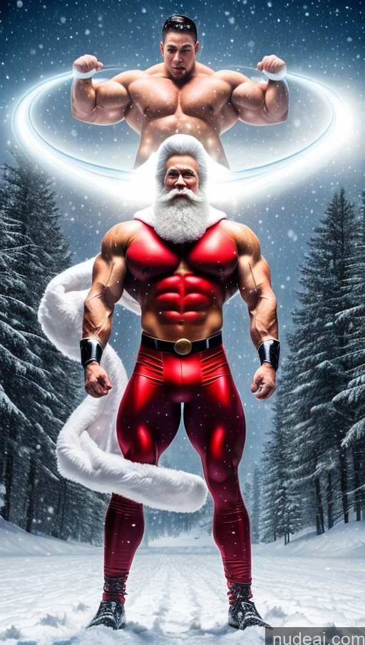 related ai porn images free for Bodybuilder Huge Boobs Muscular Abs Glasses White Hair Santa Surrealist Dynamic View Snow Powering Up Superhero