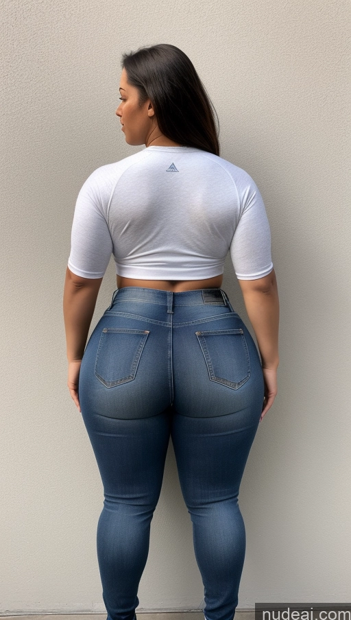 ai nude image of a woman in a white shirt and jeans standing against a wall pics of Athlete Big Ass Big Hips Jeans