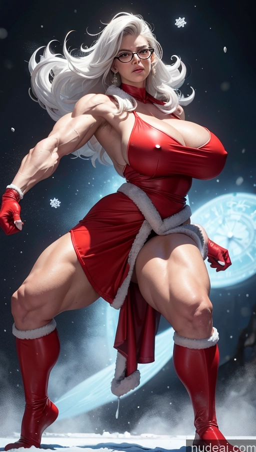 related ai porn images free for Huge Boobs Muscular Abs Glasses White Hair Santa Surrealist Dynamic View Snow Powering Up Superhero Bodybuilder