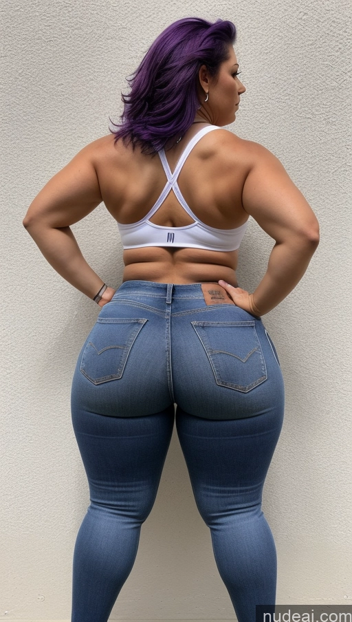 ai nude image of araffe butt lifter in jeans and a bra top pics of Athlete Big Ass Big Hips Jeans Purple Hair