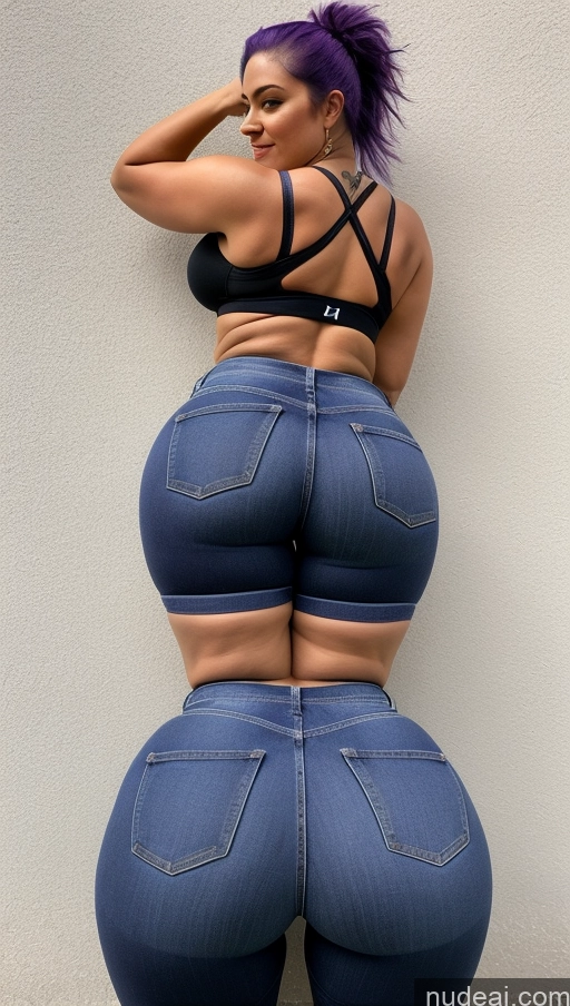 ai nude image of araffe butt - bari woman in blue jeans leaning against a wall pics of Athlete Big Ass Big Hips Jeans Purple Hair