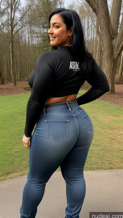 ai nude image of a woman in a black shirt and jeans standing on a skateboard pics of Athlete Big Ass Big Hips Jeans Black Hair