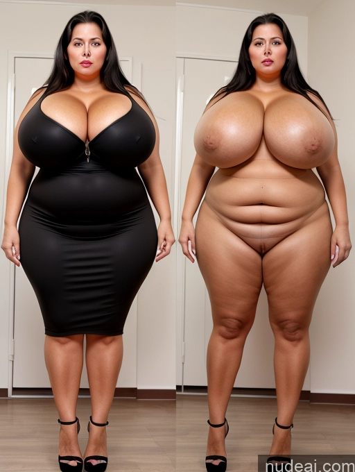 ai nude image of two women in black dresses standing next to each other pics of Milf Busty Huge Boobs Big Ass Skinny Abs Thick Chubby Fat Big Hips Long Legs 80s Shocked Black Hair Straight Front View High Heels Topless Simple Sexy Face Pouting Lips Onoff Nude Russian