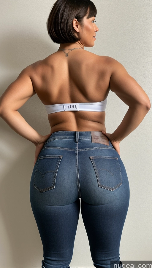 ai nude image of araffed woman in jeans showing off her butt and back pics of Athlete Big Ass Big Hips Jeans Bobcut