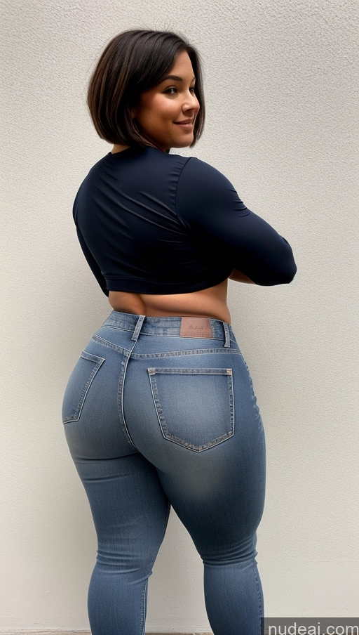 ai nude image of araffe woman in jeans and a black top posing for a picture pics of Athlete Big Ass Big Hips Jeans Bobcut