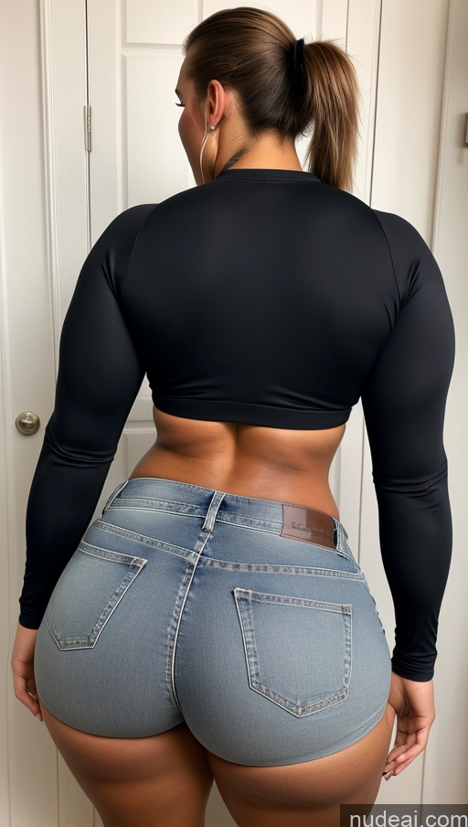 ai nude image of a close up of a woman in a black top and jeans pics of Athlete Big Ass Big Hips Jeans Ponytail