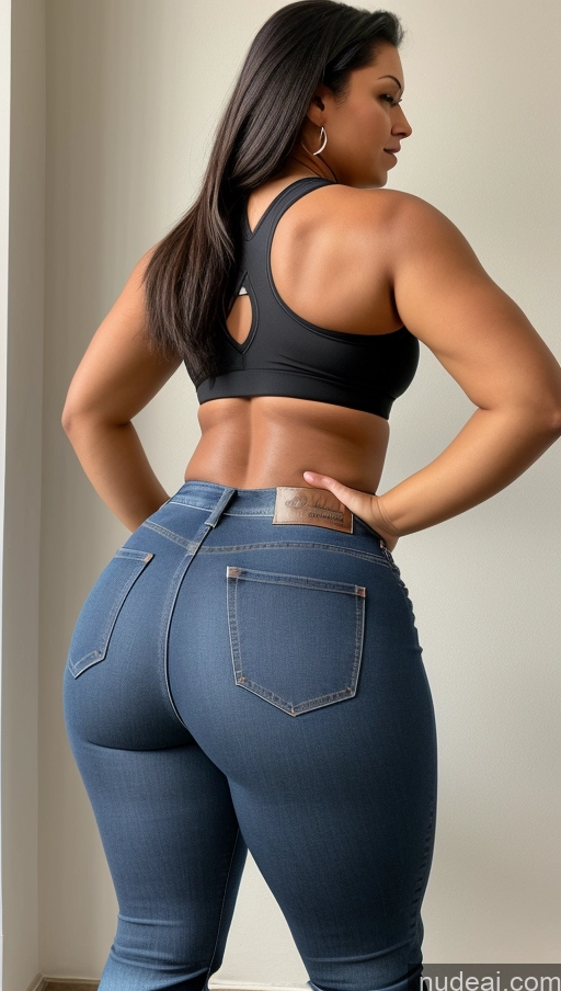 ai nude image of araffe woman in jeans and a bra top standing in a room pics of Athlete Big Hips Big Ass Jeans Straight