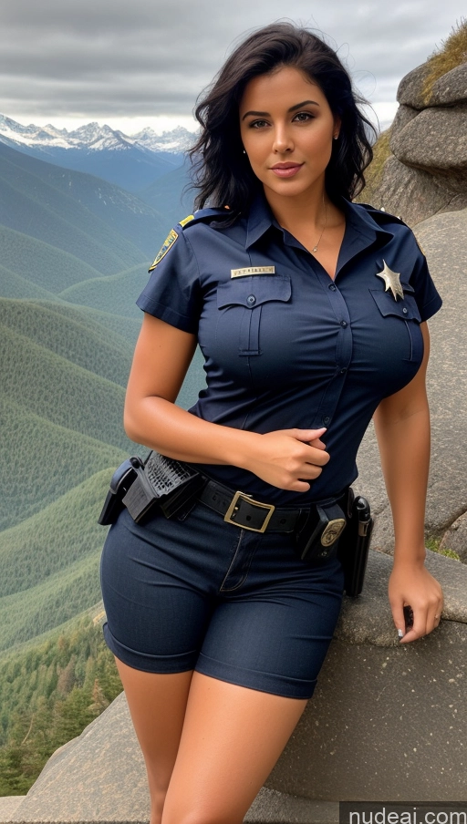 ai nude image of arafed woman in a police uniform posing for a picture pics of Perfect Boobs Big Ass Perfect Body 20s Sexy Face Seductive Portuguese Messy Mountains Thick Black Hair Jeans Blouse Police