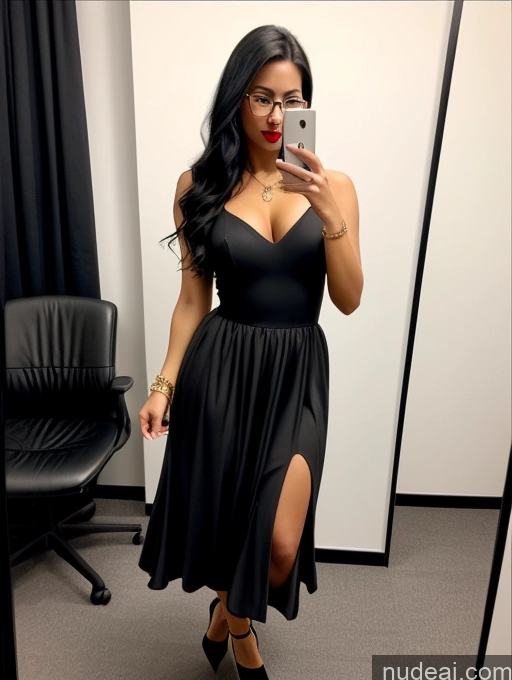 related ai porn images free for Model One Glasses Lipstick 30s Sexy Face Black Hair Long Hair Spanish Office Front View Dress High Heels Long Skirt Jewelry Bright Lighting Detailed Mirror Selfie