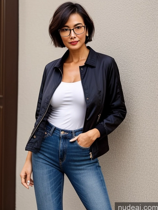 related ai porn images free for Milf Perfect Boobs Perfect Body Beautiful Glasses Sexy Face Short Hair Chinese Blouse Bra Casual Jacket Jeans High Heels Stylish Shirt Tunic Partially Nude Dark Lighting Detailed