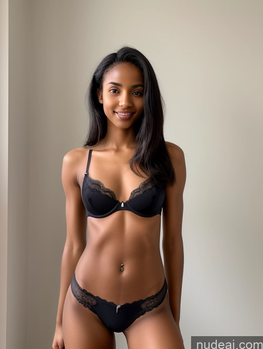 ai nude image of arafed woman in a black bra and panties posing for a picture pics of Small Tits Lipstick Small Ass Skinny Abs Pubic Hair Tanned Skin 18 Black Hair Straight Ethiopian Push-up Bra