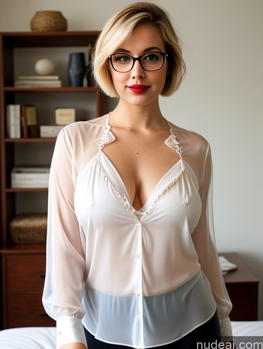 ai nude image of blond woman in glasses posing on a bed in a bedroom pics of 18 Czech Blonde Short Hair Fat Busty Short Glasses Blouse Shirt Satin Simple Yoga Pants Bedroom Tunic 60s Transparent Perfect Boobs Chemise Casual Lipstick Secretary Sexy Face