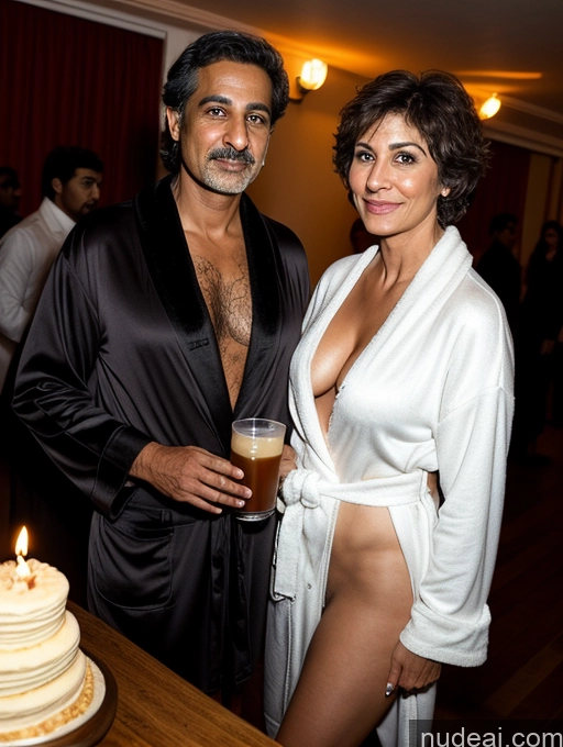 ai nude image of they are posing for a picture with a cake and a candle pics of Milf Several Perfect Boobs Beautiful Perfect Body Pubic Hair Short Hair Dark Skin 60s Arabic Party Bathrobe Bra Professor Secretary Stylish Partially Nude Dark Lighting Detailed Sexy Face