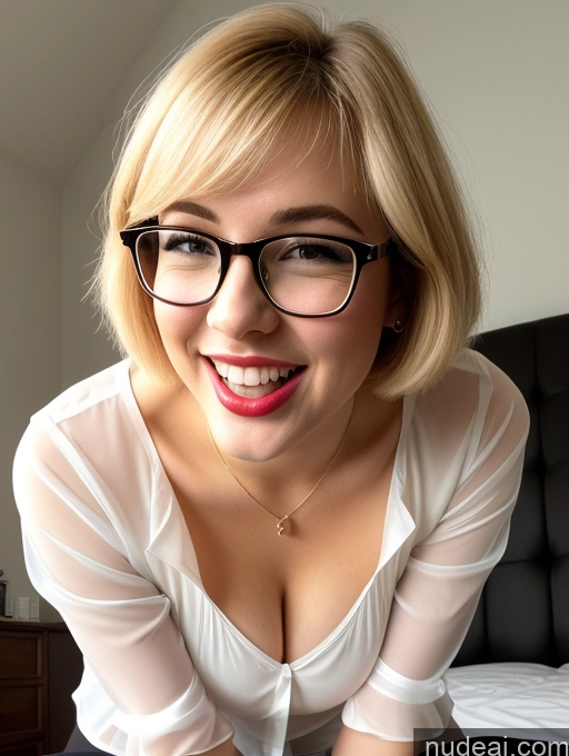 ai nude image of blond woman with glasses and a white shirt on a bed pics of 18 Czech Fat Busty Short Bedroom Blouse Shirt Satin Yoga Pants Simple Transparent Casual Chemise Glasses Secretary Tunic Perfect Boobs Blonde Short Hair Happy Sexy Face Lipstick Blowjob