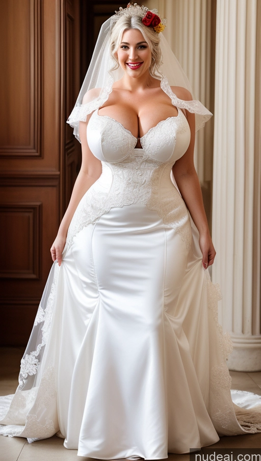 ai nude image of arafed woman in a wedding dress posing for a picture pics of Huge Boobs Perfect Boobs Busty Lipstick Big Ass Perfect Body Big Hips Fairer Skin White Hair Victorian Dress British Wedding Happy