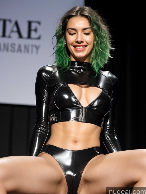 ai nude image of araffed woman in a black latex outfit posing for a picture pics of Woman Perfect Boobs Beautiful Lipstick Big Ass Skinny Abs Perfect Body 18 Happy Orgasm Green Hair Messy French Skin Detail (beta) Front View Spreading Legs Latex Transparent Detailed Stage