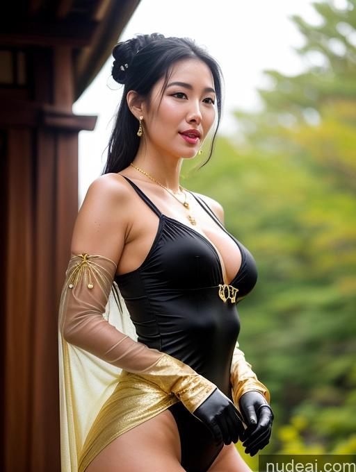 ai nude image of there is a woman in a black and gold outfit posing for a picture pics of Perfect Boobs Perfect Body Big Hips Fairer Skin Ahegao Black Hair Onsen Cleavage Jewelry Pearl Jewelry Gloves Oiled Body Gold Jewelry Cumshot Yoga Pants Fantasy Armor Dress Hair Bun Transparent Korean Kimono Nightgown