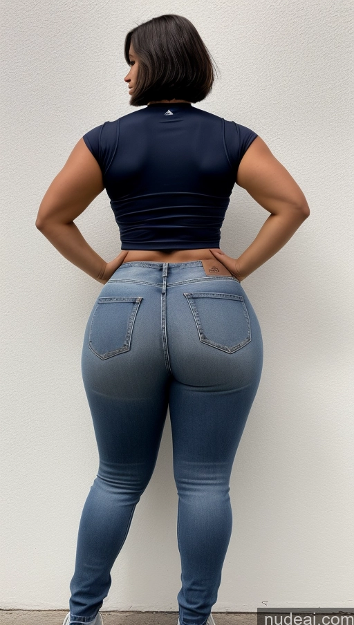 ai nude image of araffe woman in a tight blue jeans and a black top pics of Big Hips Big Ass Athlete Jeans Bobcut