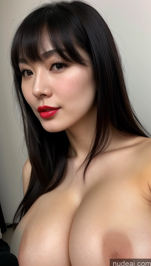 ai nude image of arafed asian woman with big breast posing for a picture pics of Woman Huge Boobs Beautiful Lipstick Fairer Skin 30s Black Hair Simple Detailed One Close-up View Chinese Bangs