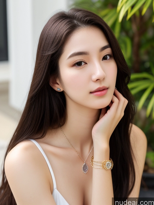 ai nude image of araffe woman with long hair wearing a white top and bracelet pics of Several Small Tits Beautiful Skinny Fairer Skin 18 Black Hair Long Hair Korean Close-up View Suit Transparent Jewelry