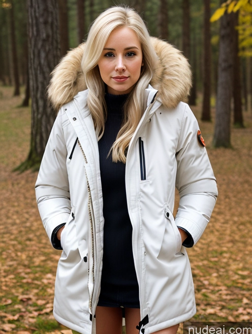 ai nude image of blond woman in a white parka with a fur hood pics of Woman Small Tits Short Small Ass Fairer Skin Blonde Long Hair White Front View Parka